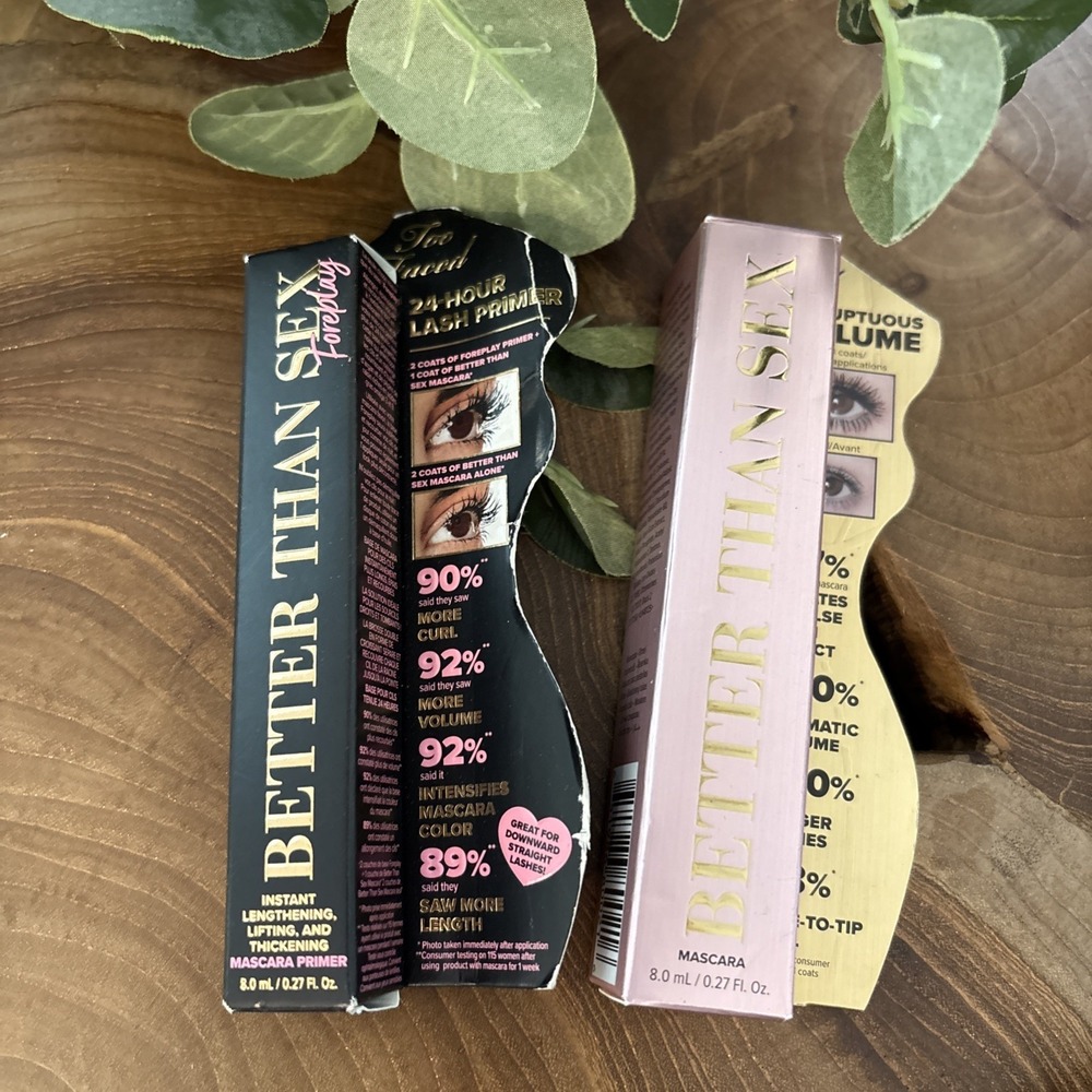 LOT OF 2 Too Faced Better Than Sex Foreplay Lash Primer And Mascara Full Size